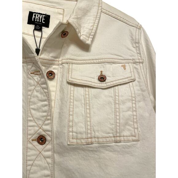 Frye Cropped Raw Hem Denim Jacket Women Size XL White Button Down NWT - Picture 5 of 9